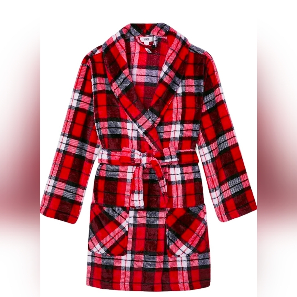 Victoria's Secret PINK Plush Plaid Robe Sz XS/S NWOT